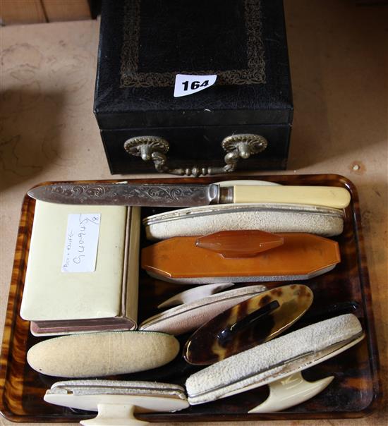 Collection of ivory & tortoiseshell buffers, box, etc